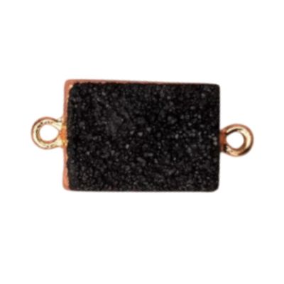 Charm Conector cuadrado Drusa de cuarzo negro
