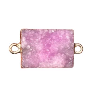 Charm Conector cuadrado Drusa de cuarzo rosa