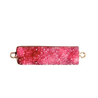 Charm Conector rectangular Drusa de cuarzo rosa